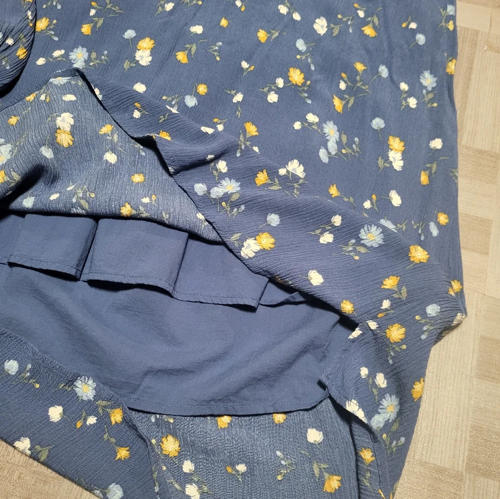 -A.N.A. Blue Dress with Yellow and White Floral Pattern Long Sleeve - Picture 6 of 7